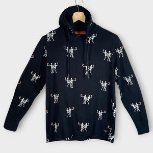 Denim & Flower Ricky Singh Hooded T-Shirt MEDIUM Skeletons 100% Cotton Black